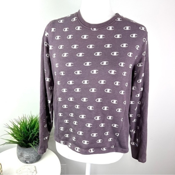 Champion Logo All Over Print Sweatshirt womens purple white size small - Picture 3 of 10